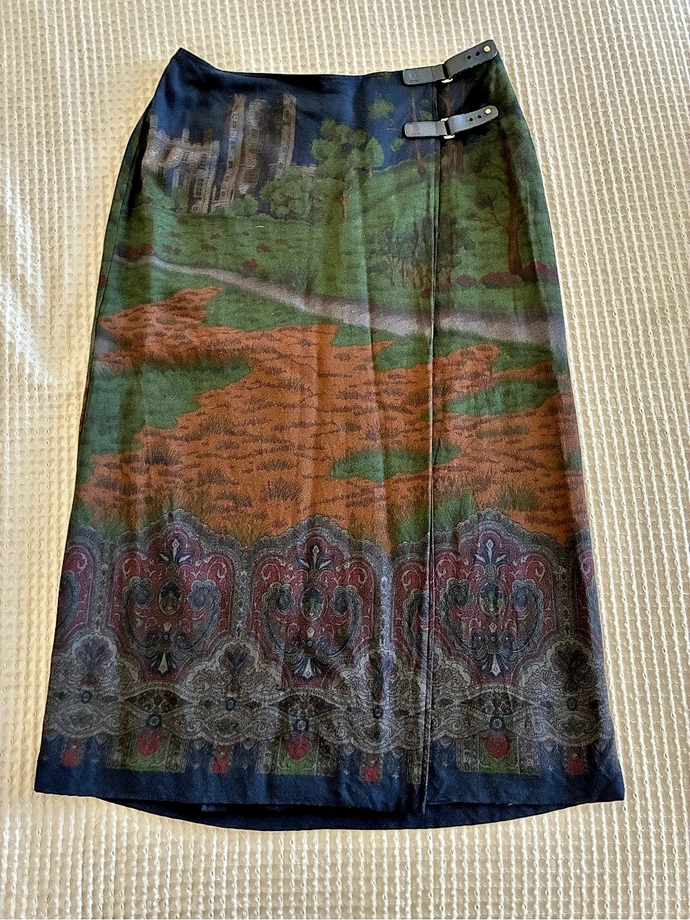 Lauren Ralph Lauren Oxfordshire Castle Country Scene Wrap Skirt Midi Skirt Green